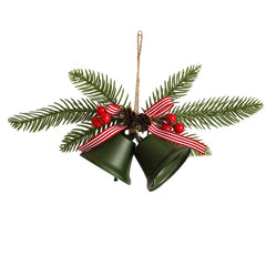 Decoratiune de Craciun pentru Brad, Kadeny, Model 2 Clopotei de Craciun cu Crenguta de Brad, Decoratiune pentru Interior de Craciun, Verde mat