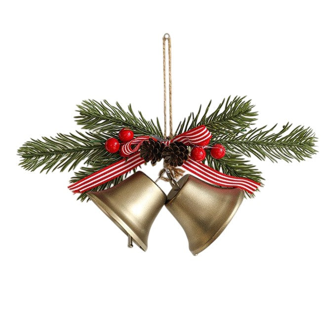 Decoratiune de Craciun pentru Brad, Kadeny, Model 2 Clopotei de Craciun cu Crenguta de Brad, Decoratiune pentru Interior de Craciun, Albastru fier