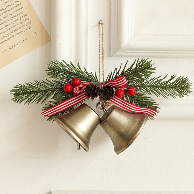 Decoratiune de Craciun pentru Brad, Kadeny, Model 2 Clopotei de Craciun cu Crenguta de Brad, Decoratiune pentru Interior de Craciun, Albastru fier