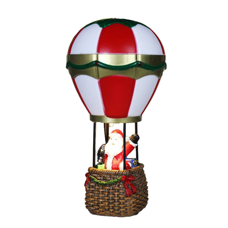 Decoratiune de Craciun tip Balon cu Aer Cald, Kadeny, Balon cu Mos Craciun, din Rasina, Model Balon cu Aer Cald si Mos Craciun Iluminare LED, 17 x 5 x 5 cm, Gri Rosu