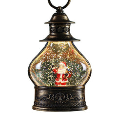 Decoratiune de Craciun tip Felinar, Kadeny, Glob de Cristal cu Fulgi de Zapada, Model Mos Craciun, Ornamentat cu Luminite Interioare, 14.5 x 9 x 3 cm, Rama Neagra, Transparent