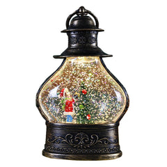 Decoratiune de Craciun tip Felinar, Kadeny, Glob de Cristal cu Fulgi de Zapada, Model Elf, Ornamentat cu Luminite Interioare, 14.5 x 9 x 3 cm, Rama Neagra, Transparent