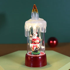 Decoratiune de Craciun tip Lumanare, Kadeny, Lumanare de Cristal fara Fulgi de Zapada, Model Mos Craciun, Iluminare LED, 13 x 5 x 5 cm, Baza Rosie, Transparent