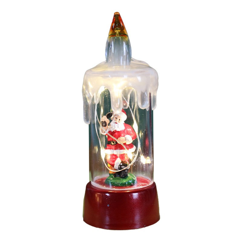 Decoratiune de Craciun tip Lumanare, Kadeny, Lumanare de Cristal fara Fulgi de Zapada, Model Mos Craciun, Iluminare LED, 13 x 5 x 5 cm, Baza Rosie, Transparent