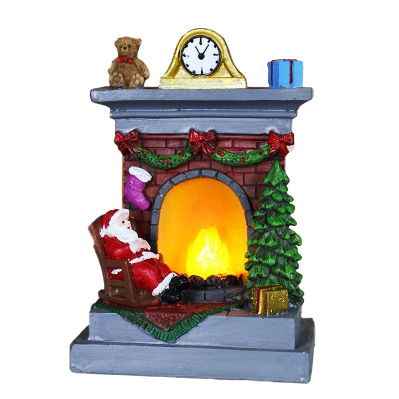 Decoratiune de Craciun tip Semineu, Kadeny, Semineu Decorativ cu Foc din Rasina, Model Semineu cu Mos Craciun, Flacara Iluminare LED, 13.5 x 9 x 6 cm, Gri Rosu