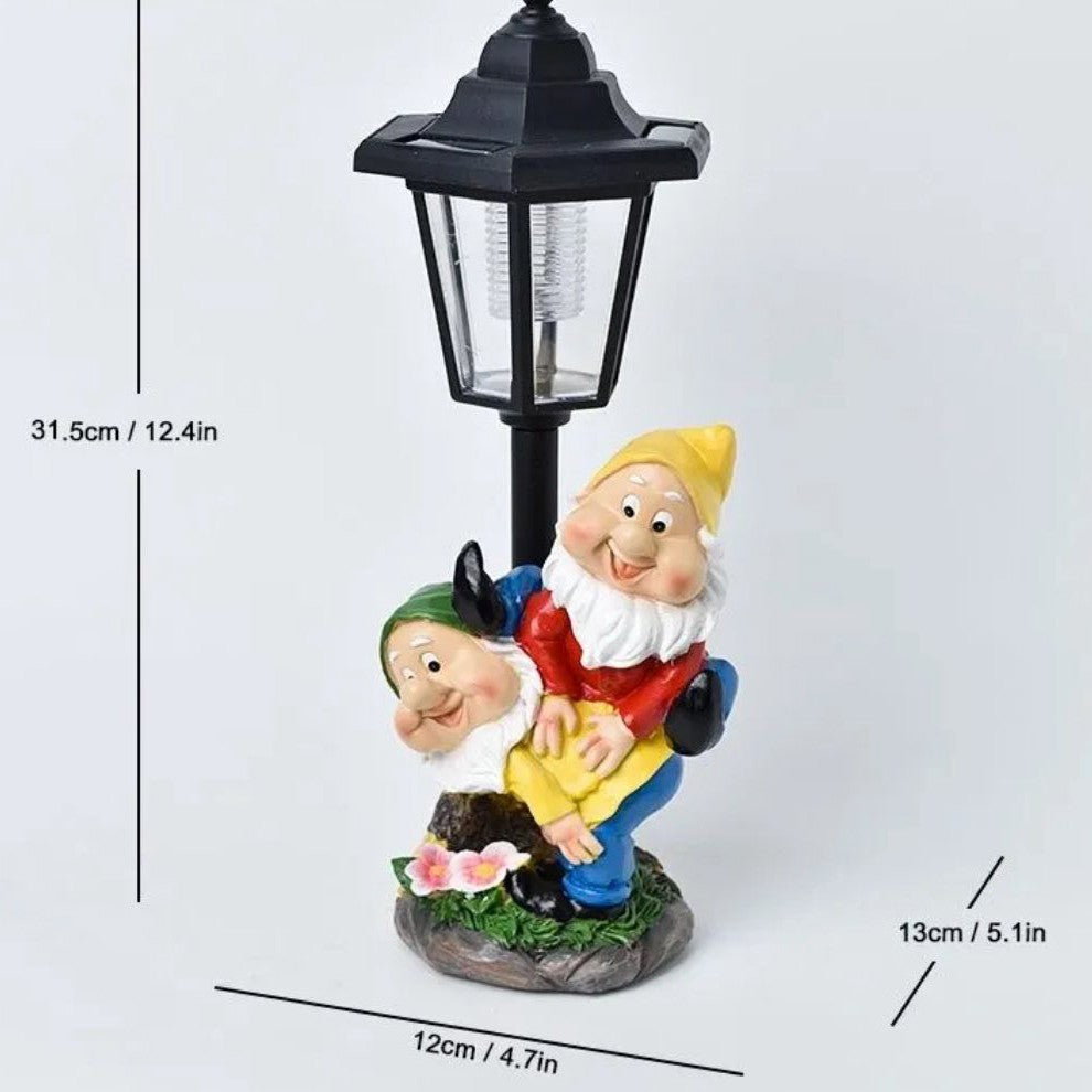 Lampa Solara Decorativa pentru Gradina, Kadeny, Decoratiune pentru Gradina cu Lumini LED, Dimensiuni aprox 31.5 x 12 x 13 cm, Incarcare solara, Model 2 Spiridusi, Negru