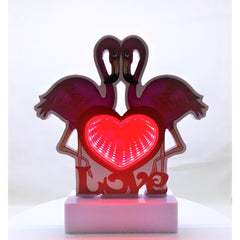 Decoratiune Luminoasa cu Baterii/Cablu Neon Flamingo Love 20 cm Alb Rece