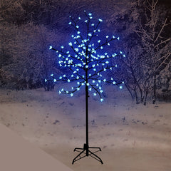 Decoratiune Luminoasa Pom Inflorit 1,5 m cu Baterii 72 LED -uri, Suport Inclus, Albastru
