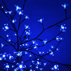Decoratiune Luminoasa Pom Inflorit 1,5 m cu Baterii 72 LED -uri, Suport Inclus, Albastru