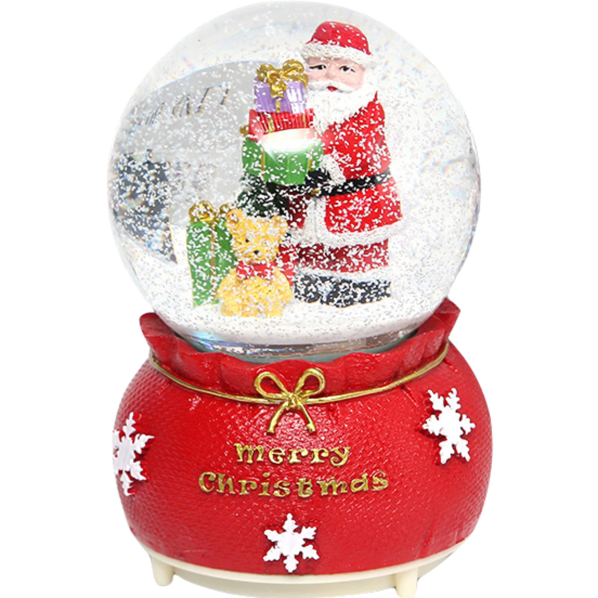 Decoratiune muzicala glob cu zapada, cu lumini si muzica, Mos Craciun, 16 cm, multicolor