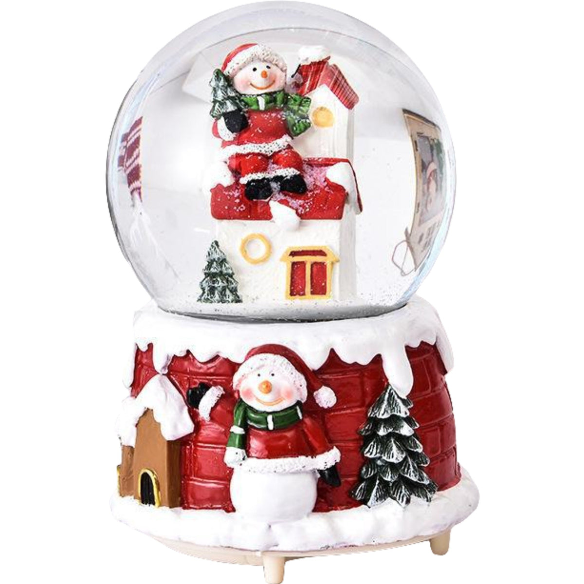 Decoratiune glob cu zapada Kadeny, Mos Craciun pe casa, diametru 6.5 cm, multicolor