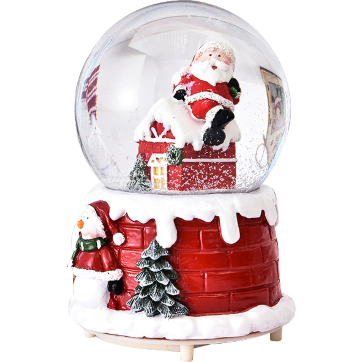 Decoratiune glob cu zapada Kadeny, Mos Craciun pe casa, model 2, diametru 6.5 cm, multicolor