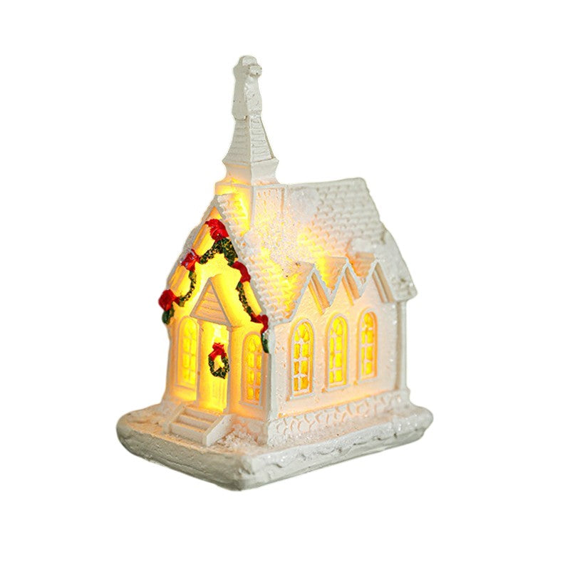 Decoratiune Ornament de Craciun, Kadeny, Biserica de Craciun din Rasina, Model Biserica Mica Iluminata din Interior, 8.8 x 6 x 4.5 cm, Alb