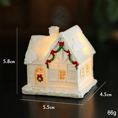 Decoratiune Ornament de Craciun, Kadeny, Casuta de Craciun din Rasina, Model Casa Mica Iluminata din Interior, 5.8 x 5.5 x 4.5 cm, Alb