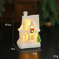 Decoratiune Ornament de Craciun, Kadeny, Casuta de Craciun din Rasina, Model Casa Mica Iluminata din Interior, 8.5 x 5 x 4 cm, Alb