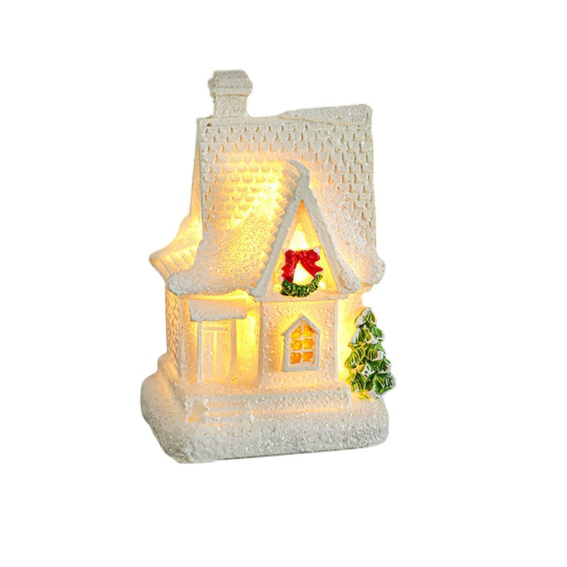 Decoratiune Ornament de Craciun, Kadeny, Casuta de Craciun din Rasina, Model Casa Mica Iluminata din Interior, 8.5 x 5 x 4 cm, Alb