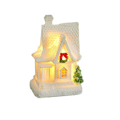 Decoratiune Ornament de Craciun, Kadeny, Casuta de Craciun din Rasina, Model Casa Mica Iluminata din Interior, 8.5 x 5 x 4 cm, Alb