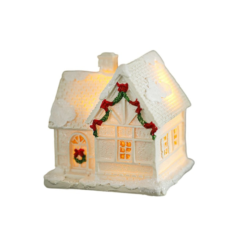 Decoratiune Ornament de Craciun, Kadeny, Casuta de Craciun din Rasina, Model Casa Mica Iluminata din Interior, 5.8 x 5.5 x 4.5 cm, Alb