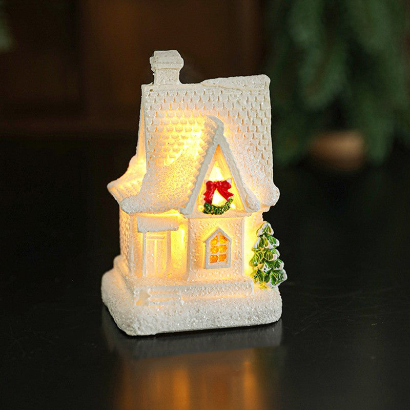 Decoratiune Ornament de Craciun, Kadeny, Casuta de Craciun din Rasina, Model Casa Mica Iluminata din Interior, 8.5 x 5 x 4 cm, Alb