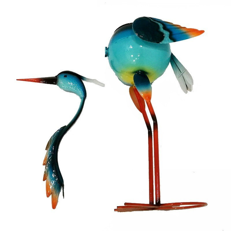 Decoratiune pentru Gradina, Kaveny, Flamingo pentru Gradina cu Suport pentru Plante Flori, Ornament de Ghiveci de Flori, Model Flamingo, din Fier, 71 x 34 x 22 cm, Albastru