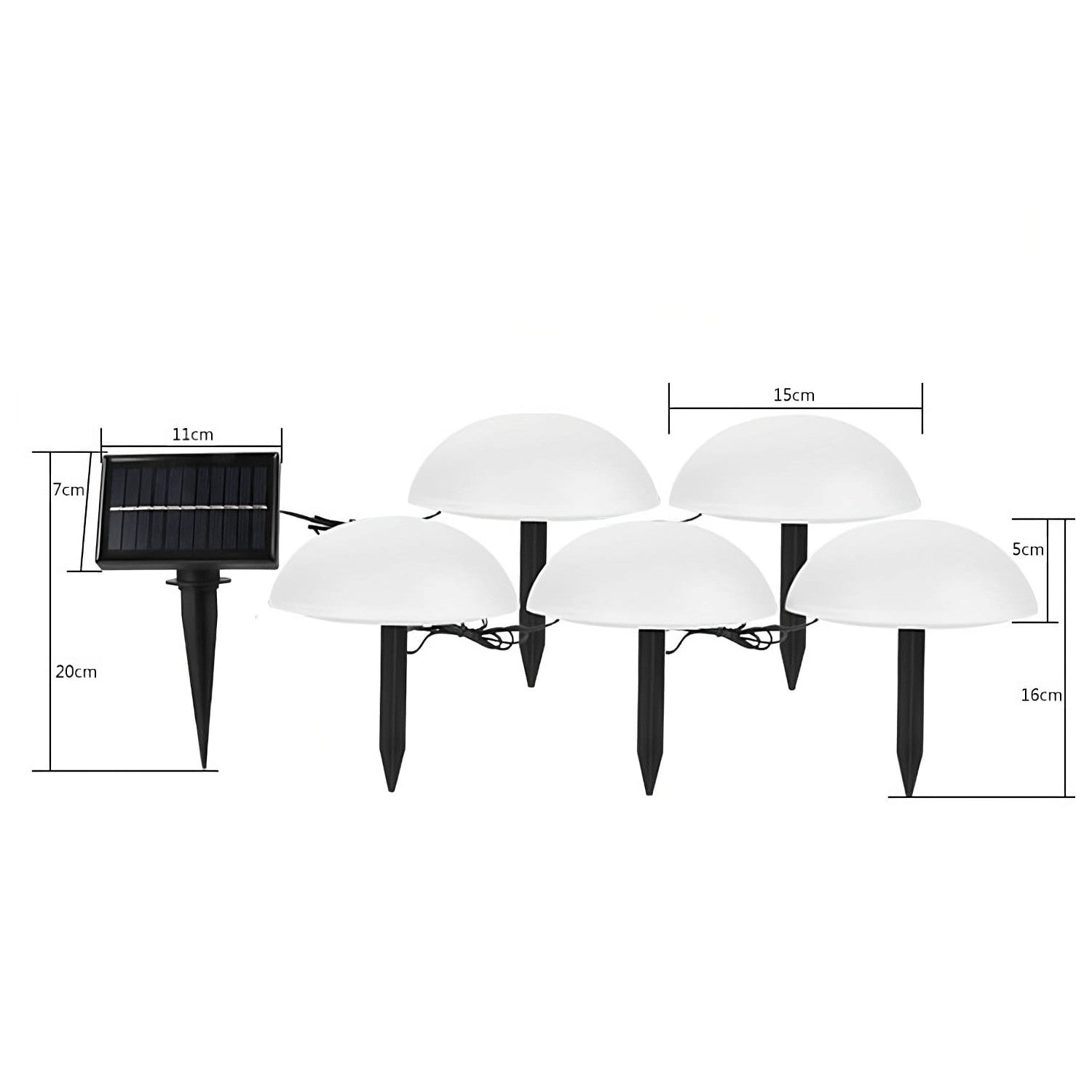Decoratiune pentru gradina, Kaveny, lampa solara in forma de ciuperca, 5 ciuperci, alb cald