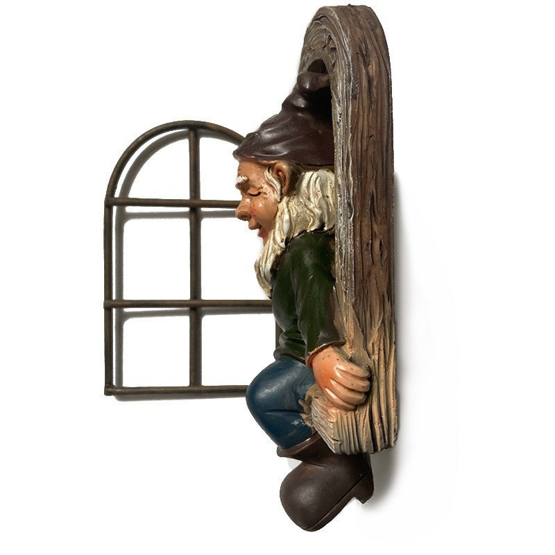 Decoratiune pentru Gradina, Kadeny, Model Elf pentru Pom, Statuie pentru Gradina din Rasina, Decor pentru Gradina, Elf, 14.5 x 8 x 15 cm, Maro