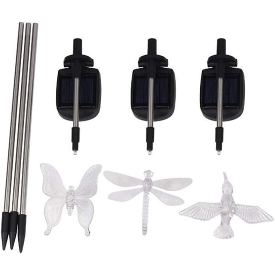 Set 3 Lampi Solare LED tip pasare-fluture-libelula, Inaltime 43 cm, Kaveny, Multicolor