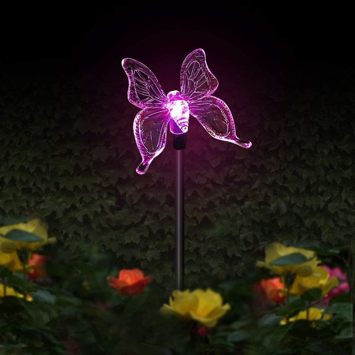 Set 3 Lampi Solare LED tip pasare-fluture-libelula, Inaltime 43 cm, Kaveny, Multicolor
