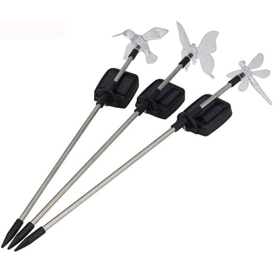Set 3 Lampi Solare LED tip pasare-fluture-libelula, Inaltime 43 cm, Kaveny, Multicolor