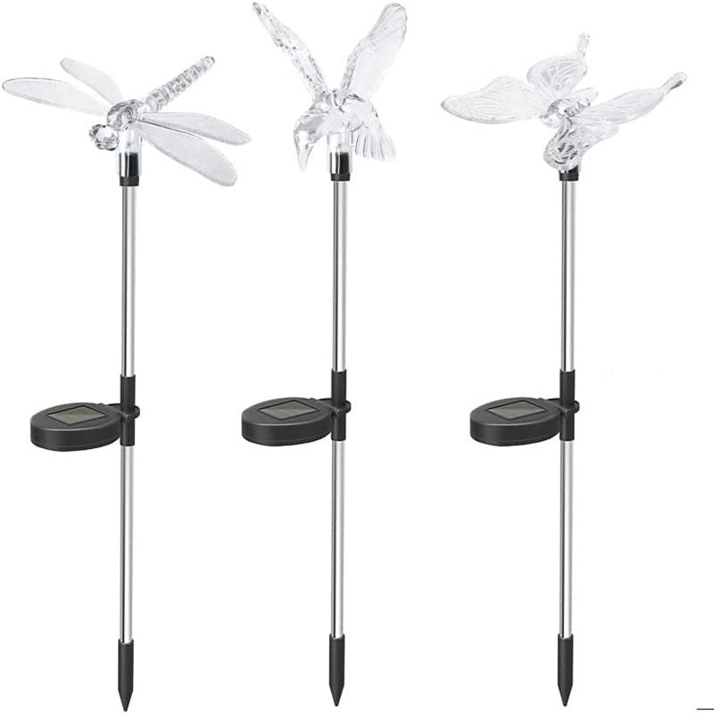 Set 3 Lampi Solare LED tip pasare-fluture-libelula, Inaltime 43 cm, Kaveny, Multicolor