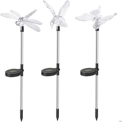 Set 3 Lampi Solare LED tip pasare-fluture-libelula, Inaltime 43 cm, Kaveny, Multicolor