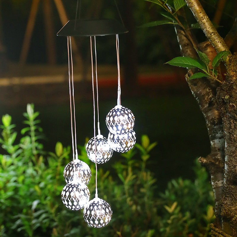 Lampa solara de tip decoratiune pentru gradina, Kaveny, model clopotel de vant,  alb cald