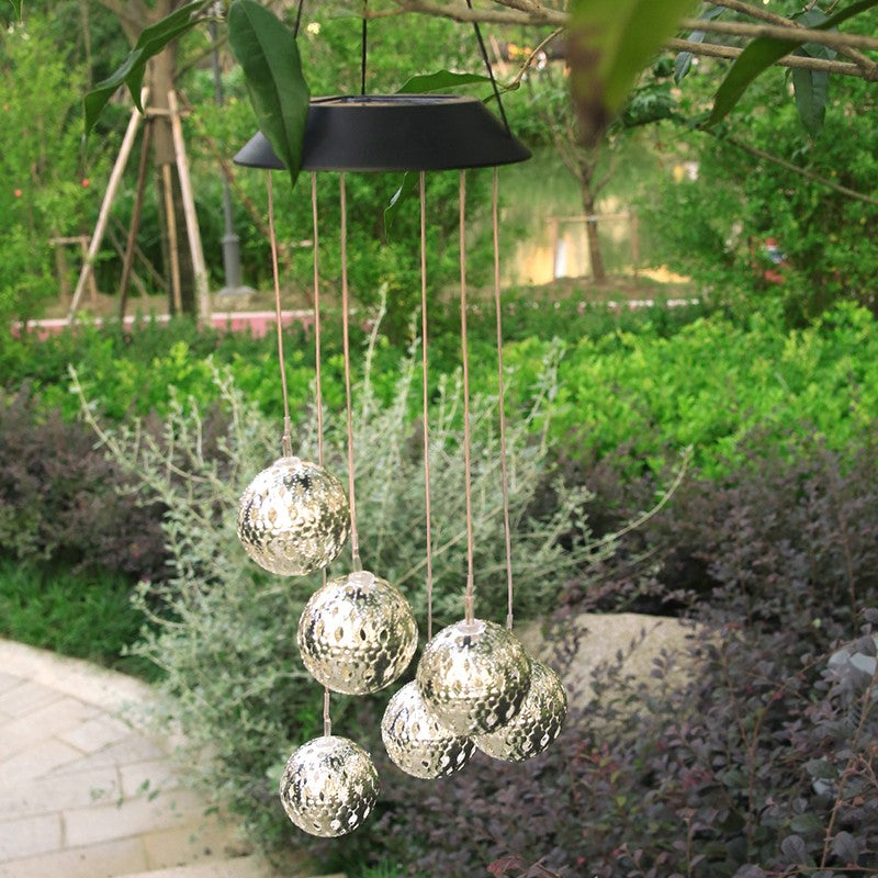 Lampa solara de tip decoratiune pentru gradina, Kaveny, model clopotel de vant,  alb cald