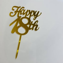 Decoratiune Topper pentru Tort, Kaveny, Model Happy18th, Dimensiuni 10 cm, Tematica Majorat, Auriu