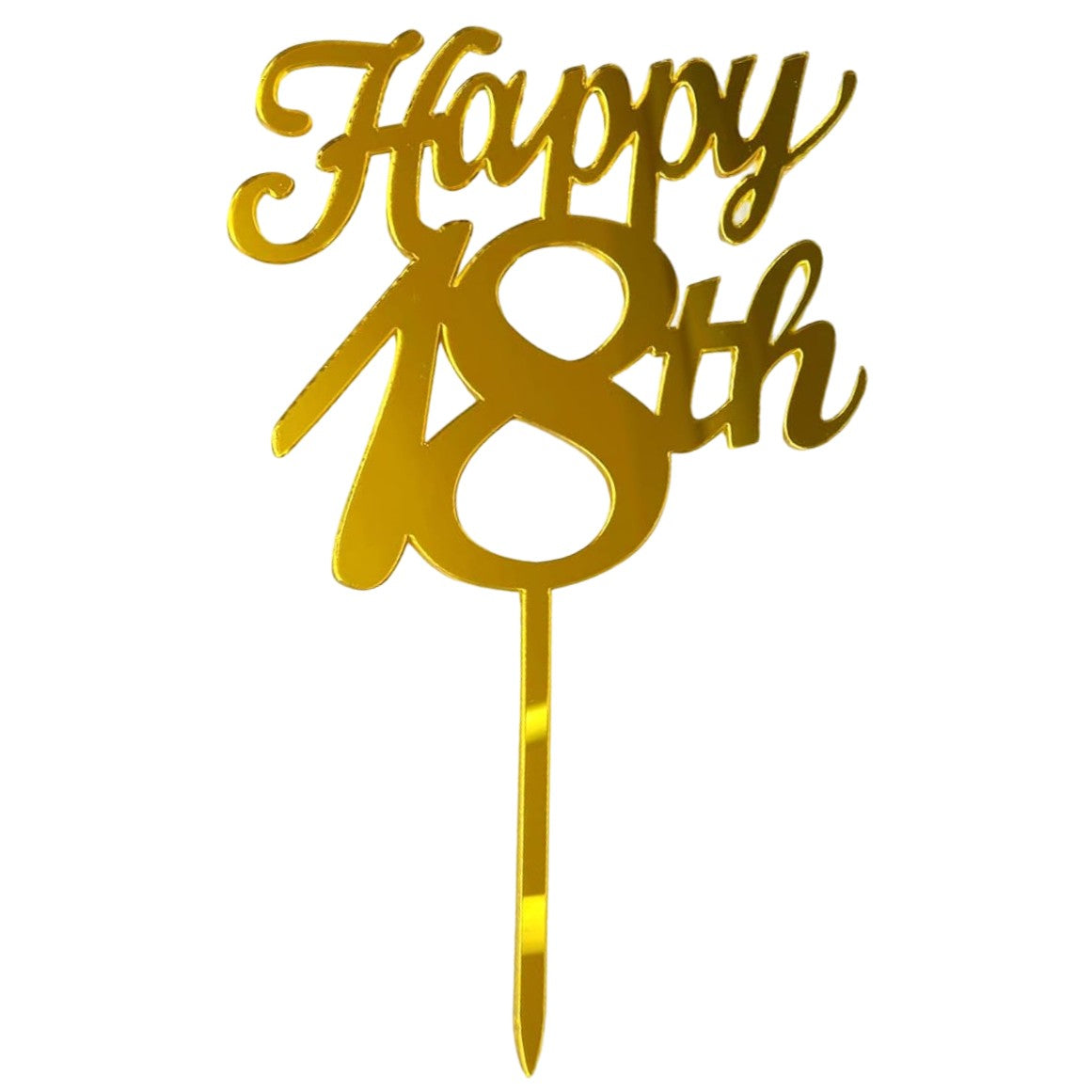 Decoratiune Topper pentru Tort, Kaveny, Model Happy18th, Dimensiuni 10 cm, Tematica Majorat, Auriu