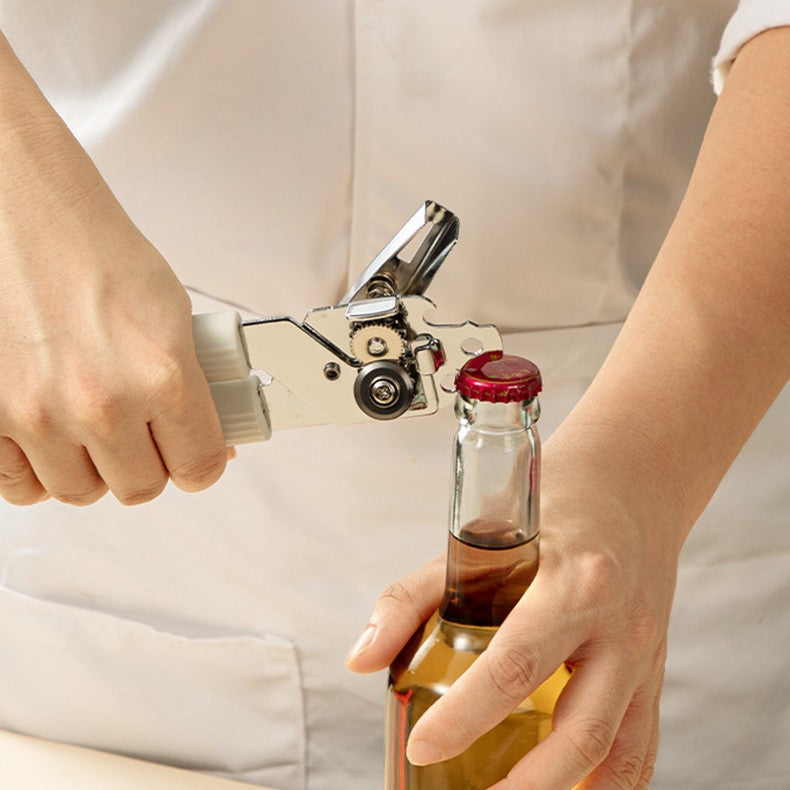 Desfacator de Conserve 3 in 1, Kadeny, Instrument pentru Deschis Conserve, Sticle, Otel inoxidabil, Simplu de Utilizat, Maner Anti alunecare, 21.5 x 4.7 cm Alb