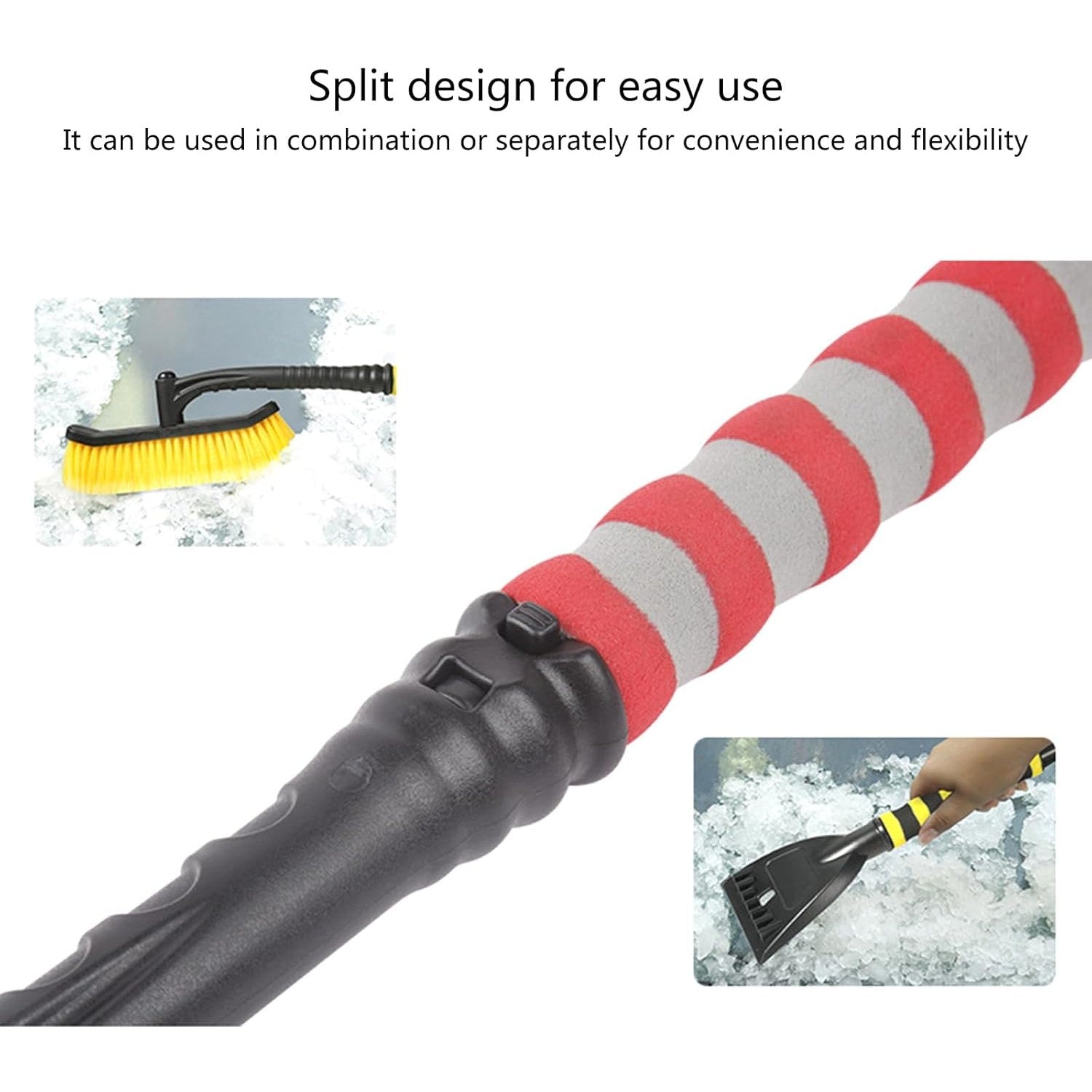 Perie de Zapada cu Racleta pentru Masina, Kadeny, Multifunctionala, Rotativa, Demontabila, cu Maner Antiderapant, Aluminiu, Plastic, Fragmentarea Ghetii de pe Parbriz, Solutia pentru Iarna, pentru Dezghetare, 54x10.5x27 cm, Rosie