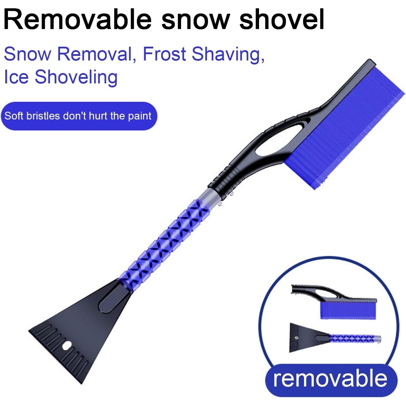 Perie de Zapada cu Racleta pentru Masina, Kadeny, Multifunctionala, Demontabila, cu Maner Antiderapant, Aluminiu, Plastic, Fragmentarea Ghetii de pe Parbriz, Solutia pentru Iarna, pentru Dezghetare, 68x24x11.1 cm, Albastru