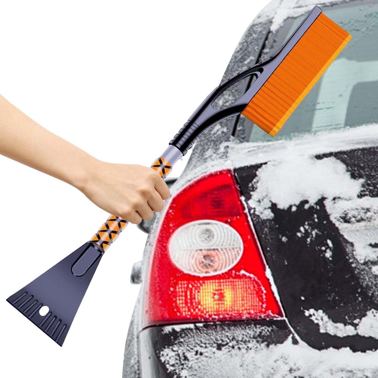 Perie de Zapada cu Racleta pentru Masina, Kadeny, Multifunctionala, Demontabila, cu Maner Antiderapant, Aluminiu, Plastic, Fragmentarea Ghetii de pe Parbriz, Solutia pentru Iarna, pentru Dezghetare, 68x24x11.1 cm, Portocaliu