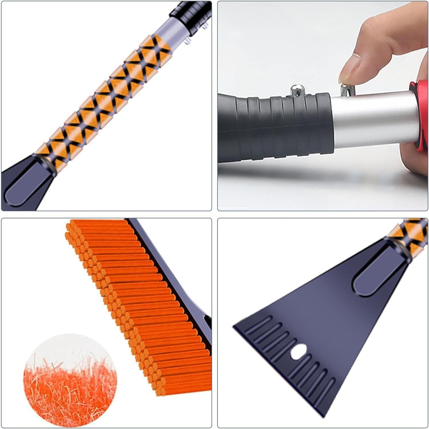 Perie de Zapada cu Racleta pentru Masina, Kadeny, Multifunctionala, Demontabila, cu Maner Antiderapant, Aluminiu, Plastic, Fragmentarea Ghetii de pe Parbriz, Solutia pentru Iarna, pentru Dezghetare, 68x24x11.1 cm, Portocaliu