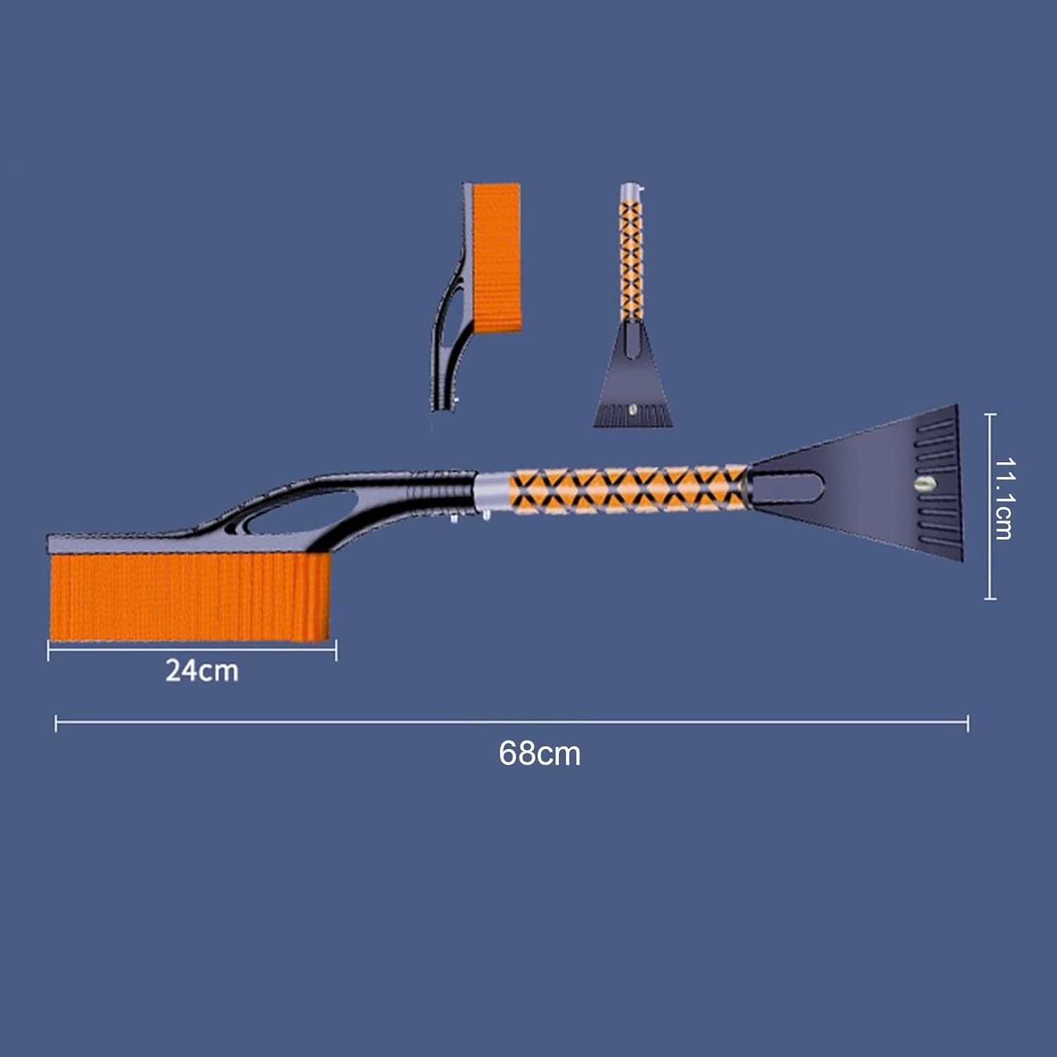 Perie de Zapada cu Racleta pentru Masina, Kadeny, Multifunctionala, Demontabila, cu Maner Antiderapant, Aluminiu, Plastic, Fragmentarea Ghetii de pe Parbriz, Solutia pentru Iarna, pentru Dezghetare, 68x24x11.1 cm, Portocaliu
