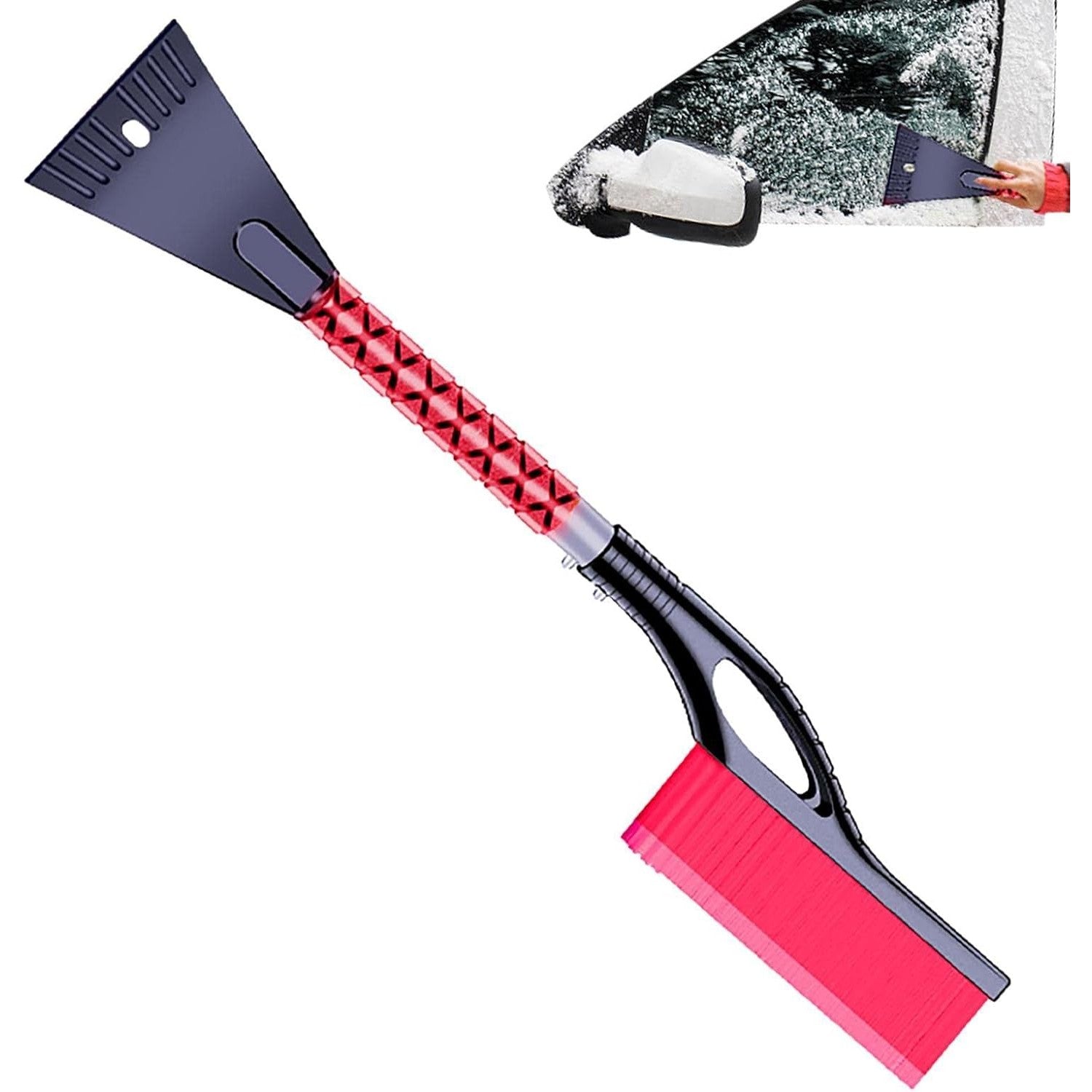 Perie de Zapada cu Racleta pentru Masina, Kadeny, Multifunctionala, Demontabila, cu Maner Antiderapant, Aluminiu, Plastic, Fragmentarea Ghetii de pe Parbriz, Solutia pentru Iarna, pentru Dezghetare, 68x24x11.1 cm, Rosu