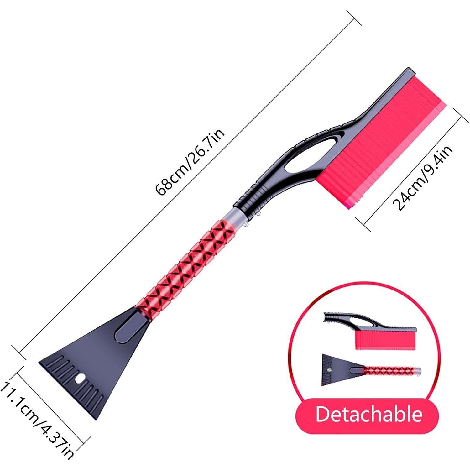 Perie de Zapada cu Racleta pentru Masina, Kadeny, Multifunctionala, Demontabila, cu Maner Antiderapant, Aluminiu, Plastic, Fragmentarea Ghetii de pe Parbriz, Solutia pentru Iarna, pentru Dezghetare, 68x24x11.1 cm, Rosu