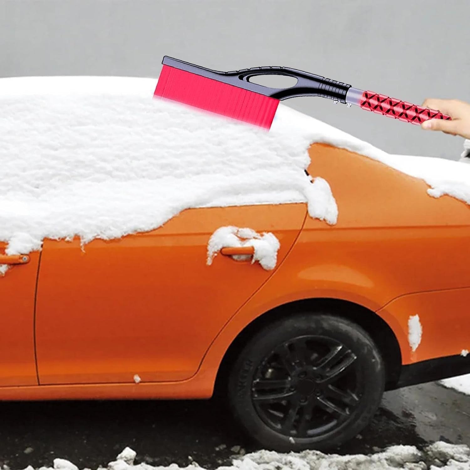 Perie de Zapada cu Racleta pentru Masina, Kadeny, Multifunctionala, Demontabila, cu Maner Antiderapant, Aluminiu, Plastic, Fragmentarea Ghetii de pe Parbriz, Solutia pentru Iarna, pentru Dezghetare, 68x24x11.1 cm, Rosu