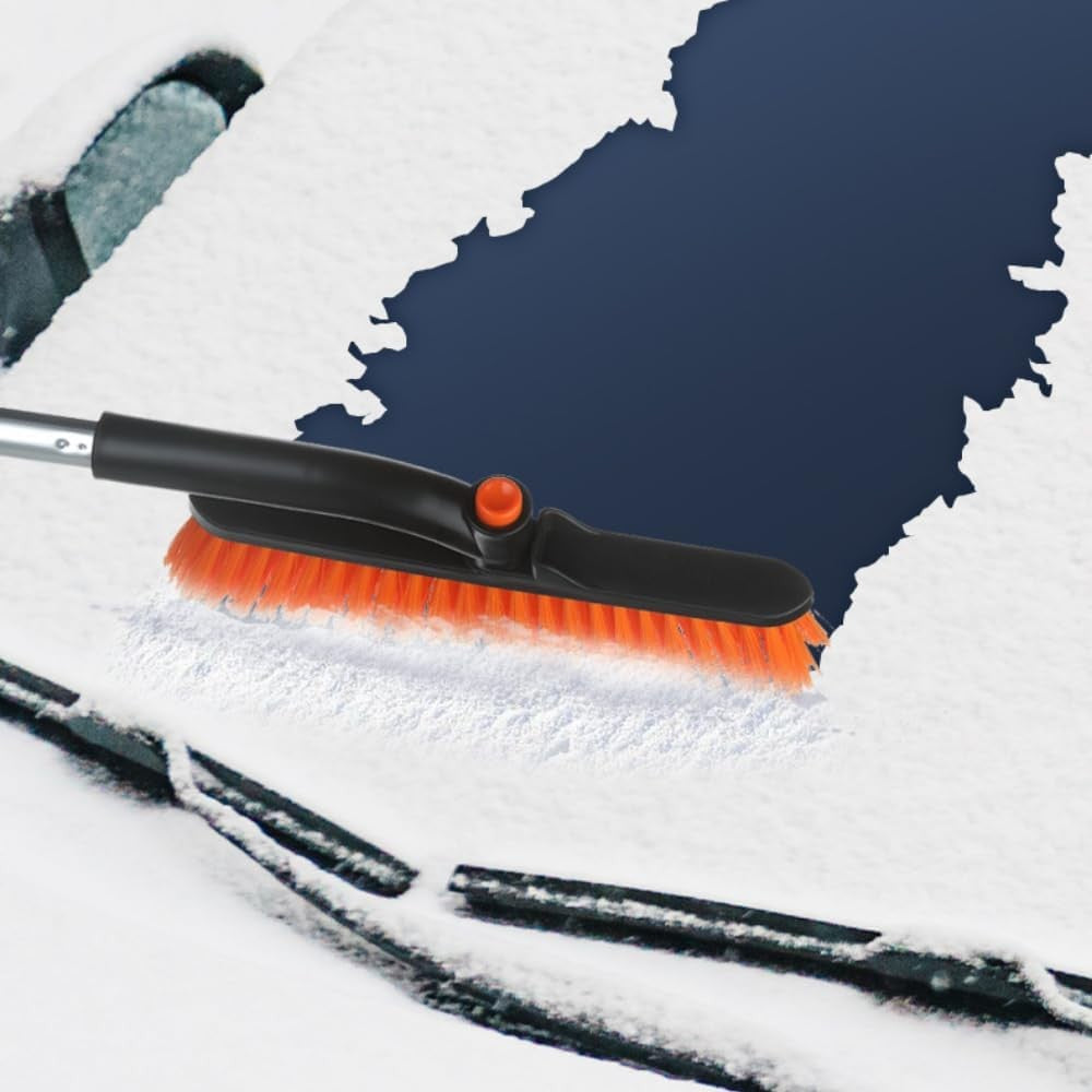 Perie de Zapada cu Racleta pentru Masina, Kadeny, Multifunctionala, Rotativa, Demontabila, cu Maner Antiderapant, Telescopica, Aluminiu, Plastic, Fragmentarea Ghetii de pe Parbriz, Solutia pentru Iarna, pentru Dezghetare, Portocalie