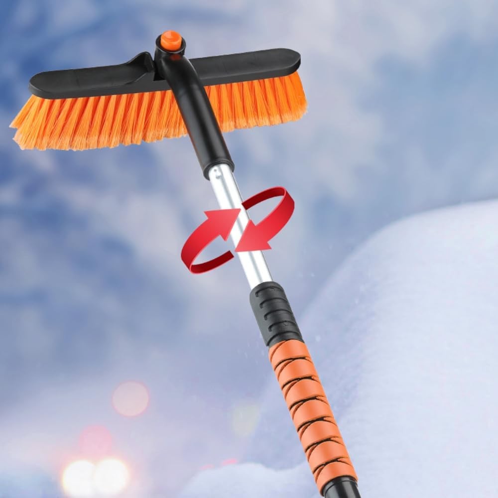 Perie de Zapada cu Racleta pentru Masina, Kadeny, Multifunctionala, Rotativa, Demontabila, cu Maner Antiderapant, Telescopica, Aluminiu, Plastic, Fragmentarea Ghetii de pe Parbriz, Solutia pentru Iarna, pentru Dezghetare, Portocalie