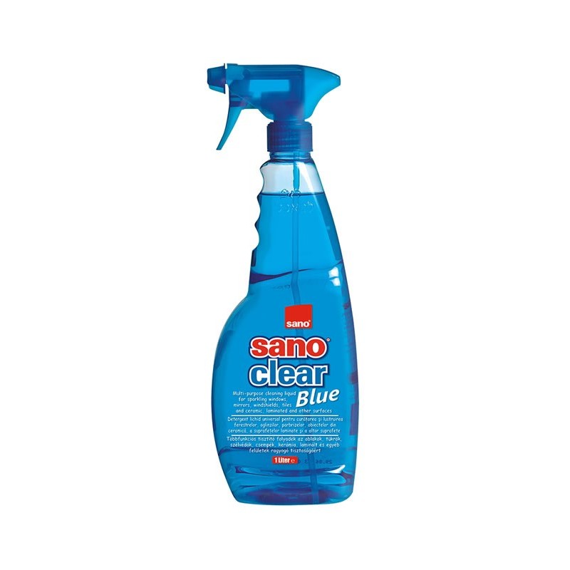 Solutie curatat geamuri Sano Clear Blue Trigger, 1l, cu pulverizator