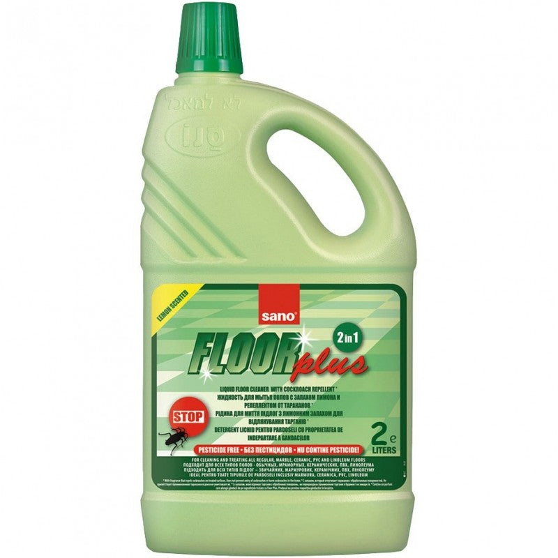 Detergent pentru pardoseli Sano Floor Plus, Lemon, 2l, 2in1, concentrat