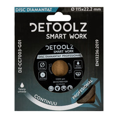 Disc diamantat continuu Detoolz 115x22.2mm, taiere umeda