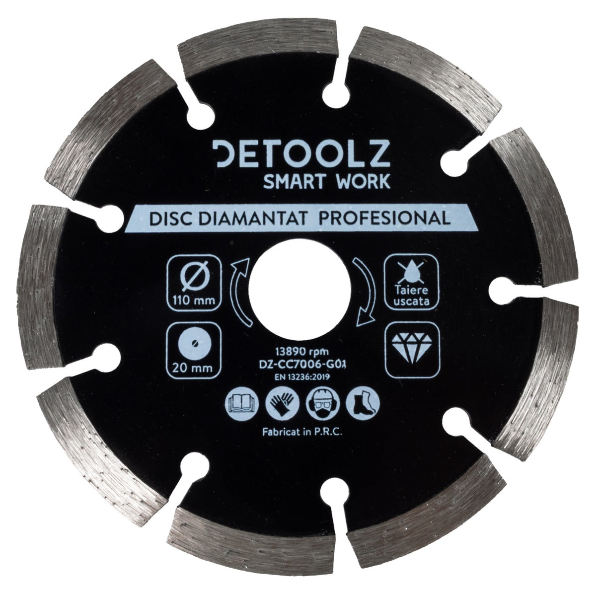Disc diamantat segmentat Detoolz 110x20mm, taiere uscata